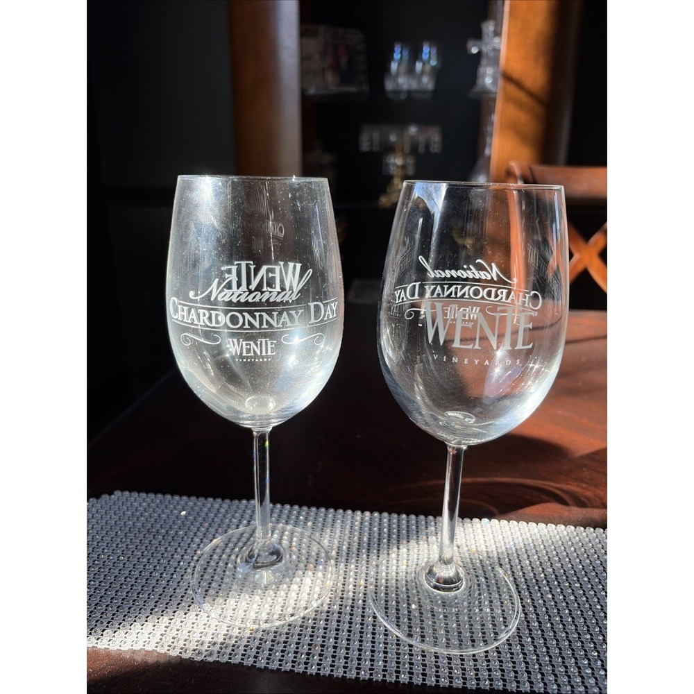 Lot Of 2, WENTE Vineyards, National Chardonnay Day Set/pair Clear Wine Glasses